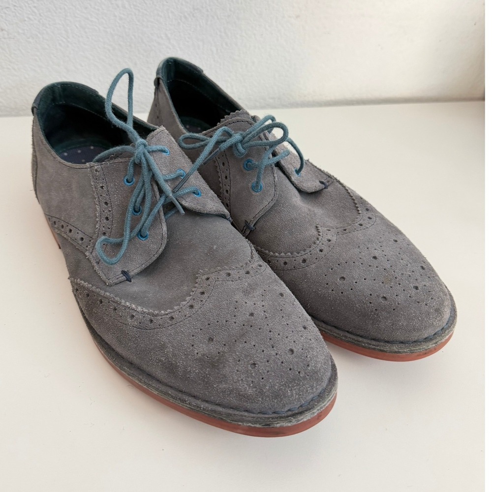Ted Baker London Mens Grey Suede Wingtip Brogue Oxford Shoes Red Sole Size 11